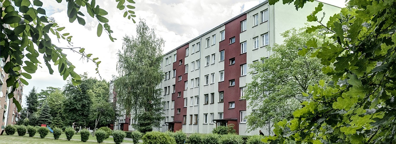 Blok mieszkalny i drzewa